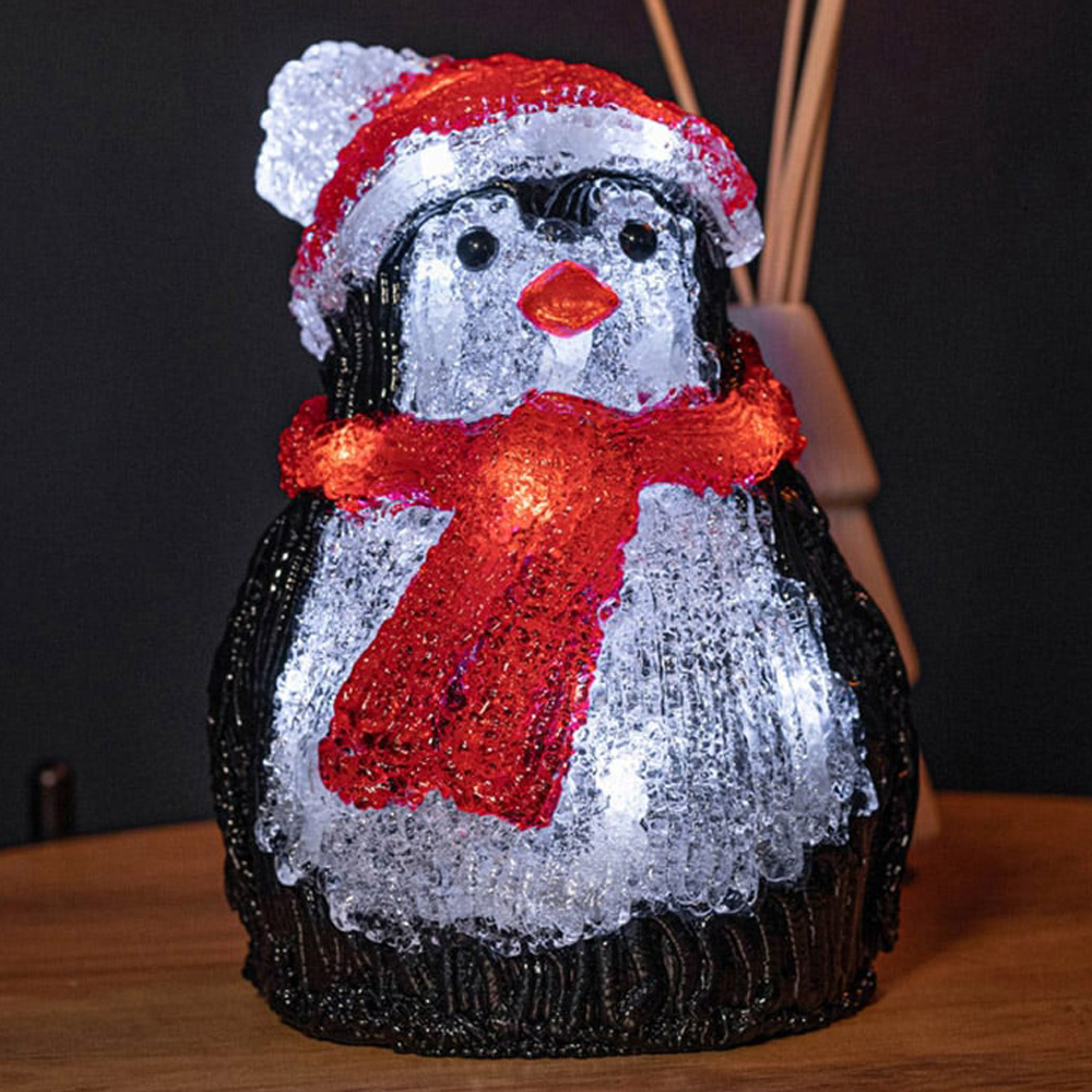 Samuel Alexander Acrylic Penguin LED Christmas Decoration 20cm Image 1