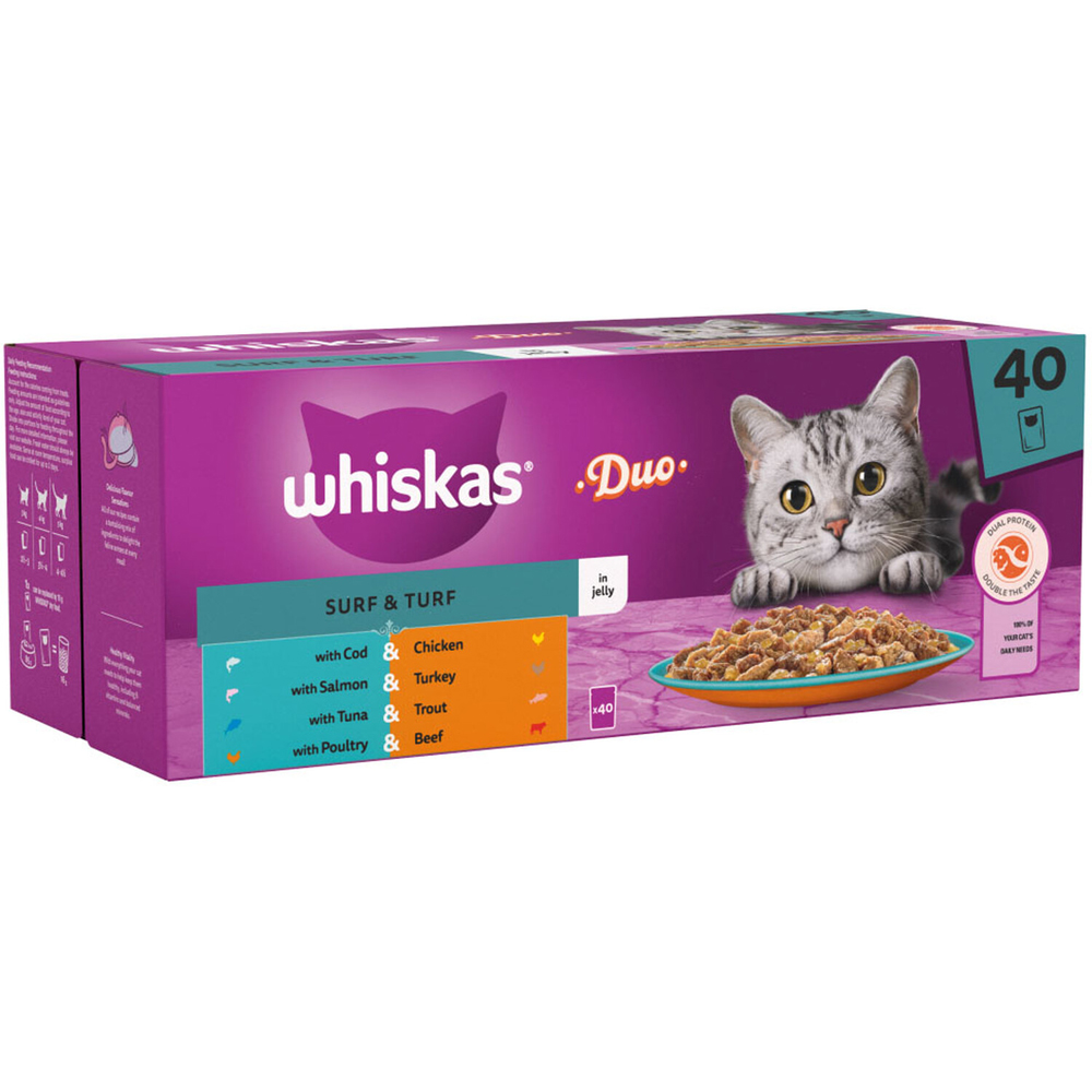 Whiskas 1+ Duo Surf and Turf in Jelly Adult Wet Cat Food 85g 40 Pack Image 3
