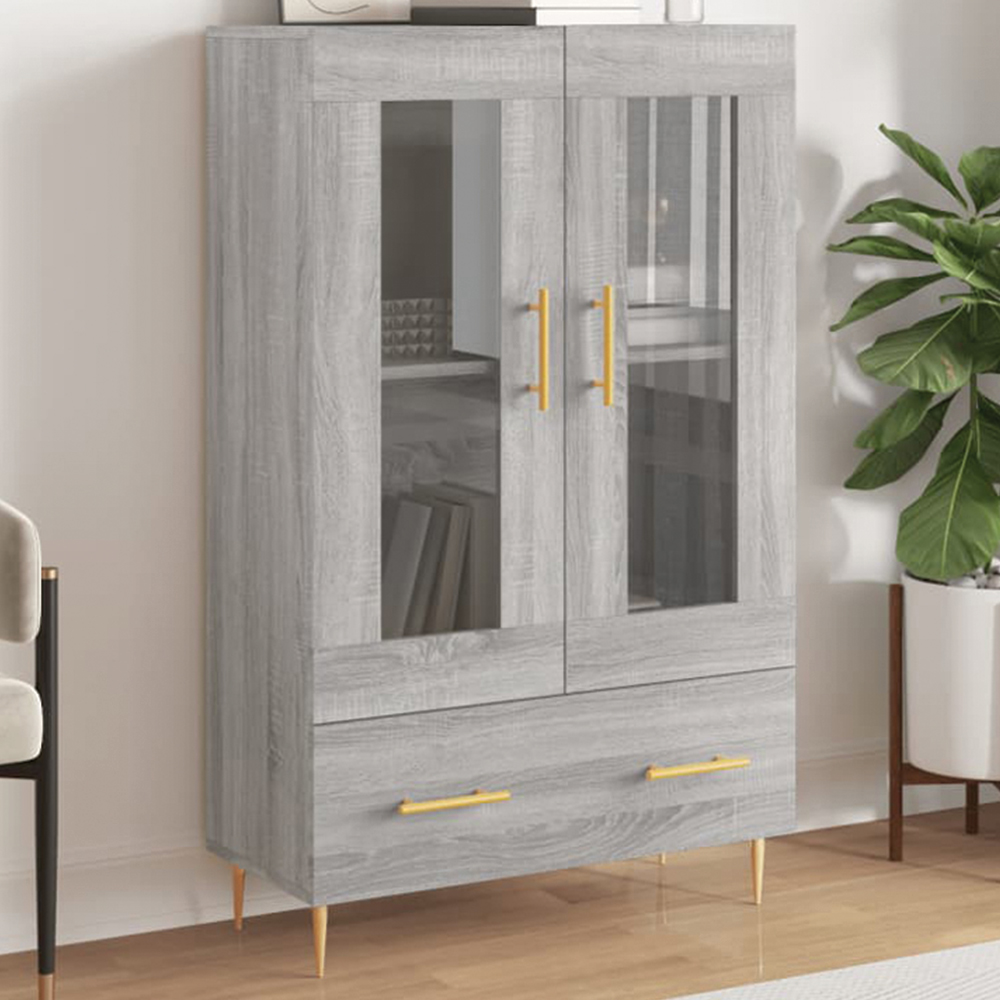 vidaXL 2 Glass Door Single Drawer Grey Sonoma Highboard Image 1