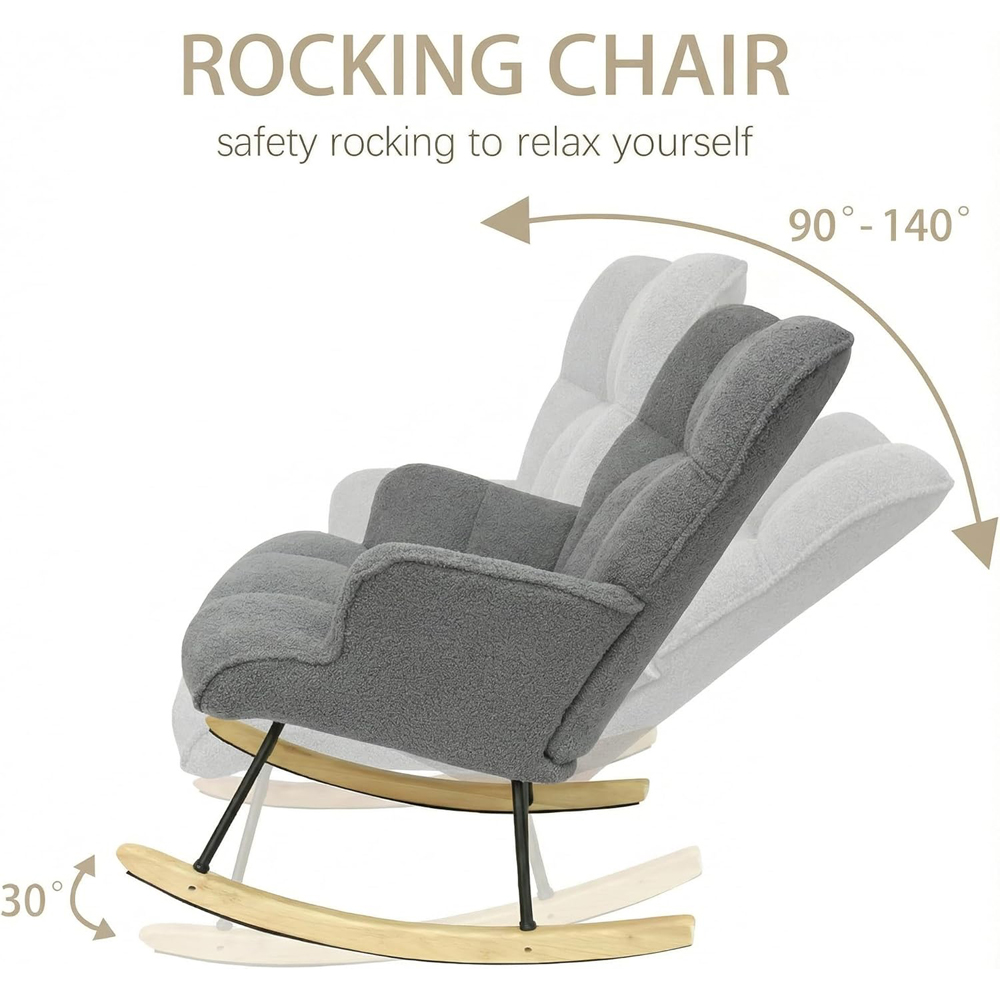 Alivio Grey Teddy Plush High Backrest Rocking Chair Image 8