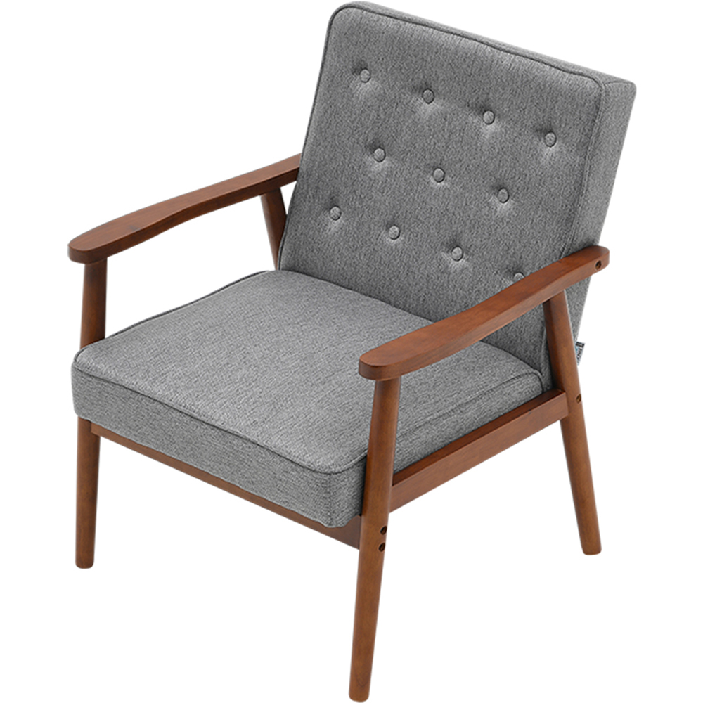 Living and Home Grey Linen Cushion Modern Wood Frame Upholstered Lounge Chair Image 2