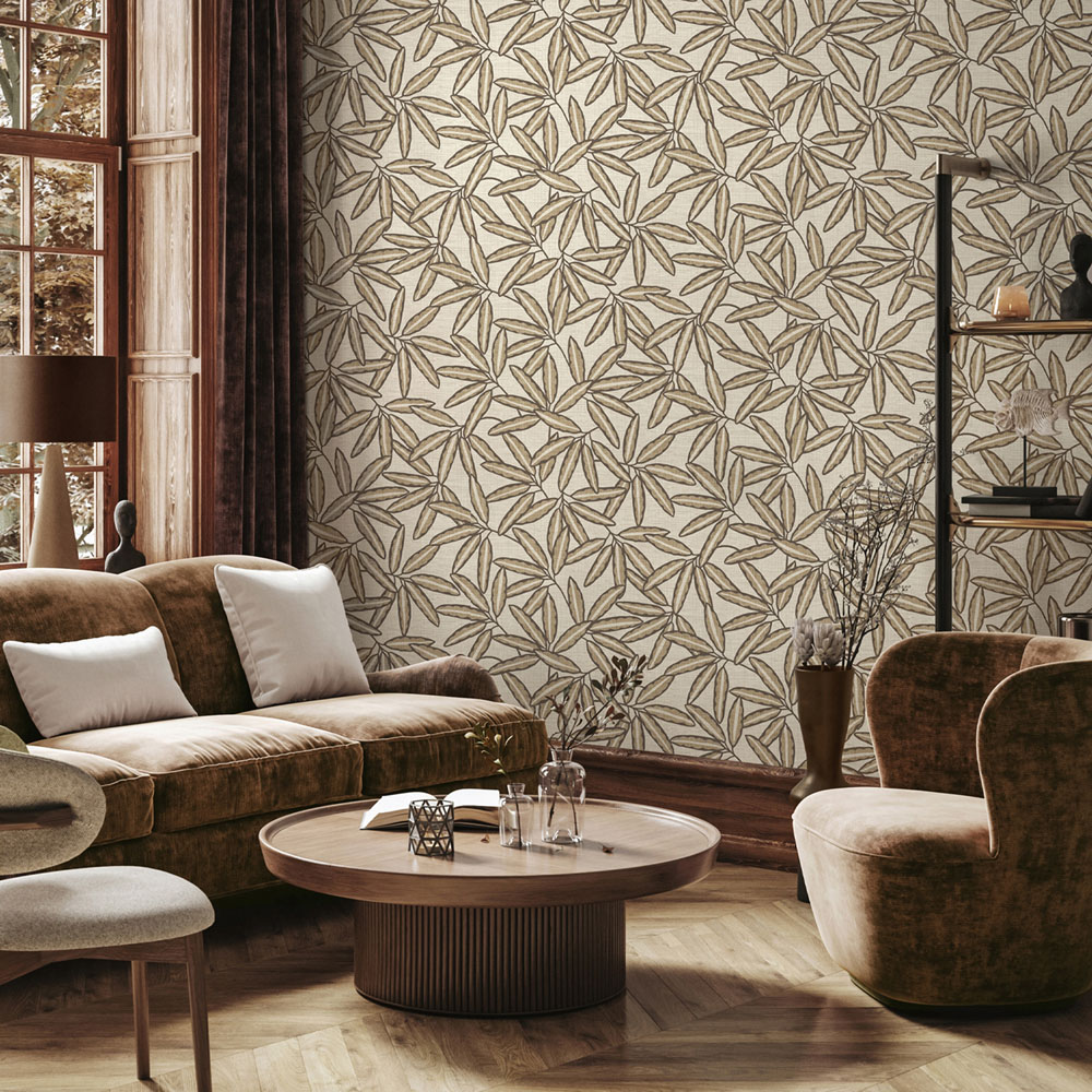 Belgravia Decor Grasscloth Leaf Cream Vinyl Wallpaper Image 3