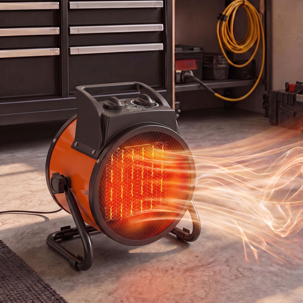 Outsunny Orange Tiltable Industrial Fan Heater with Adjustable Thermostat 9554BTU 2800W Image 2