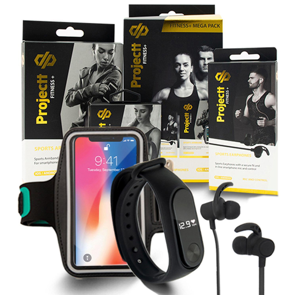 Projectt 3-in-1 Black Fitness Tracker Armband and Earphones Bundle Image 8
