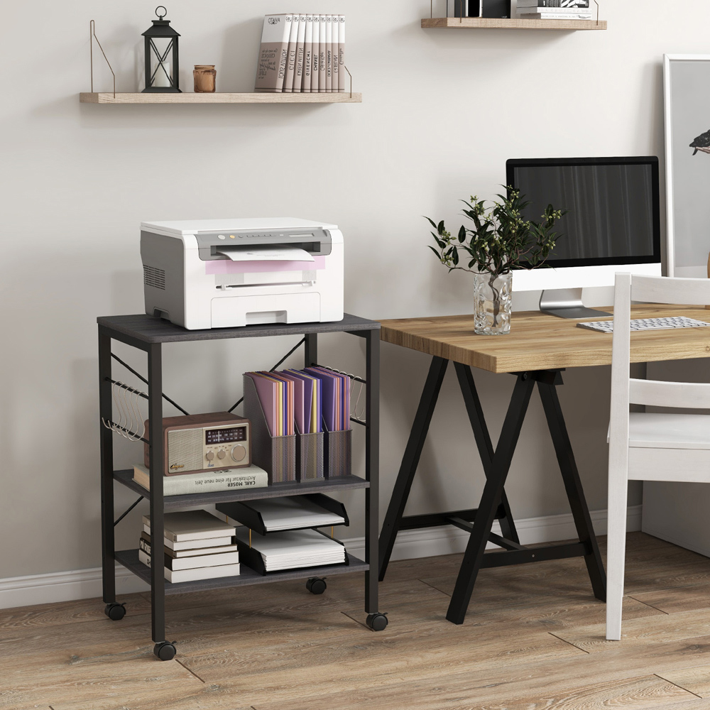 Costway 3 Shelf Black Storage Trolley with Removable Hooks Image 5
