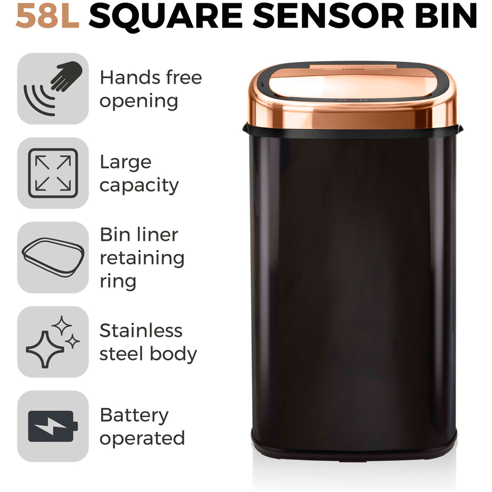 Tower Black and Rose Gold Square Sensor Bin 58L Image 2