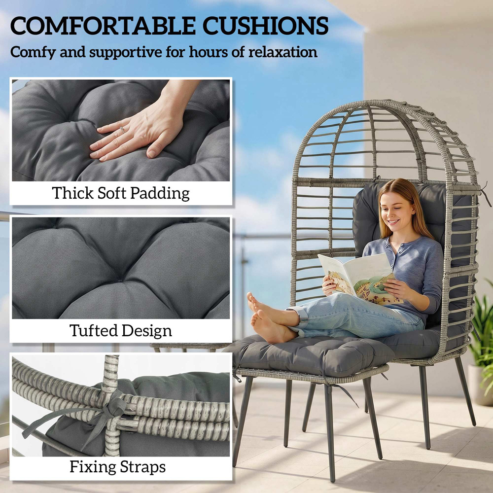 Outsunny Light Grey Standing Egg Chair with Footstool Image 7