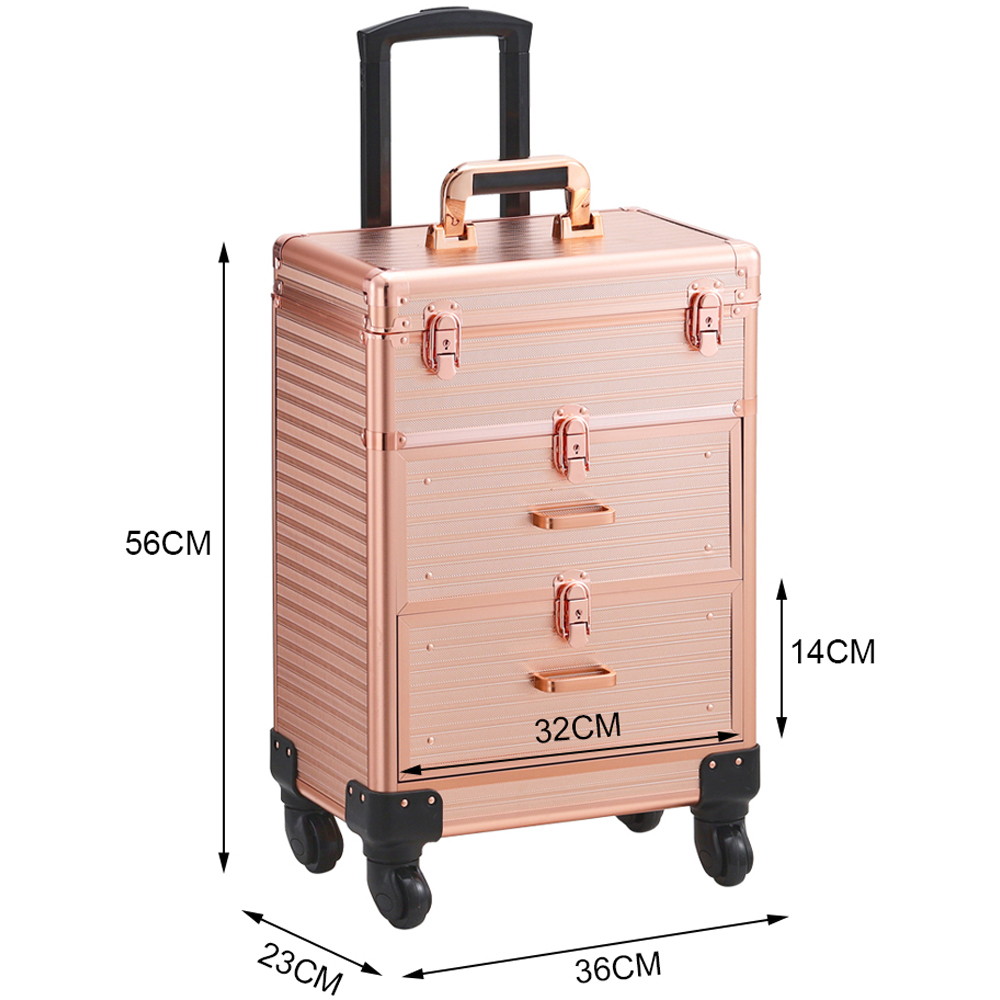 Living and Home 2 Drawer Rose Gold Portable Makeup Train Trolley Case Image 8