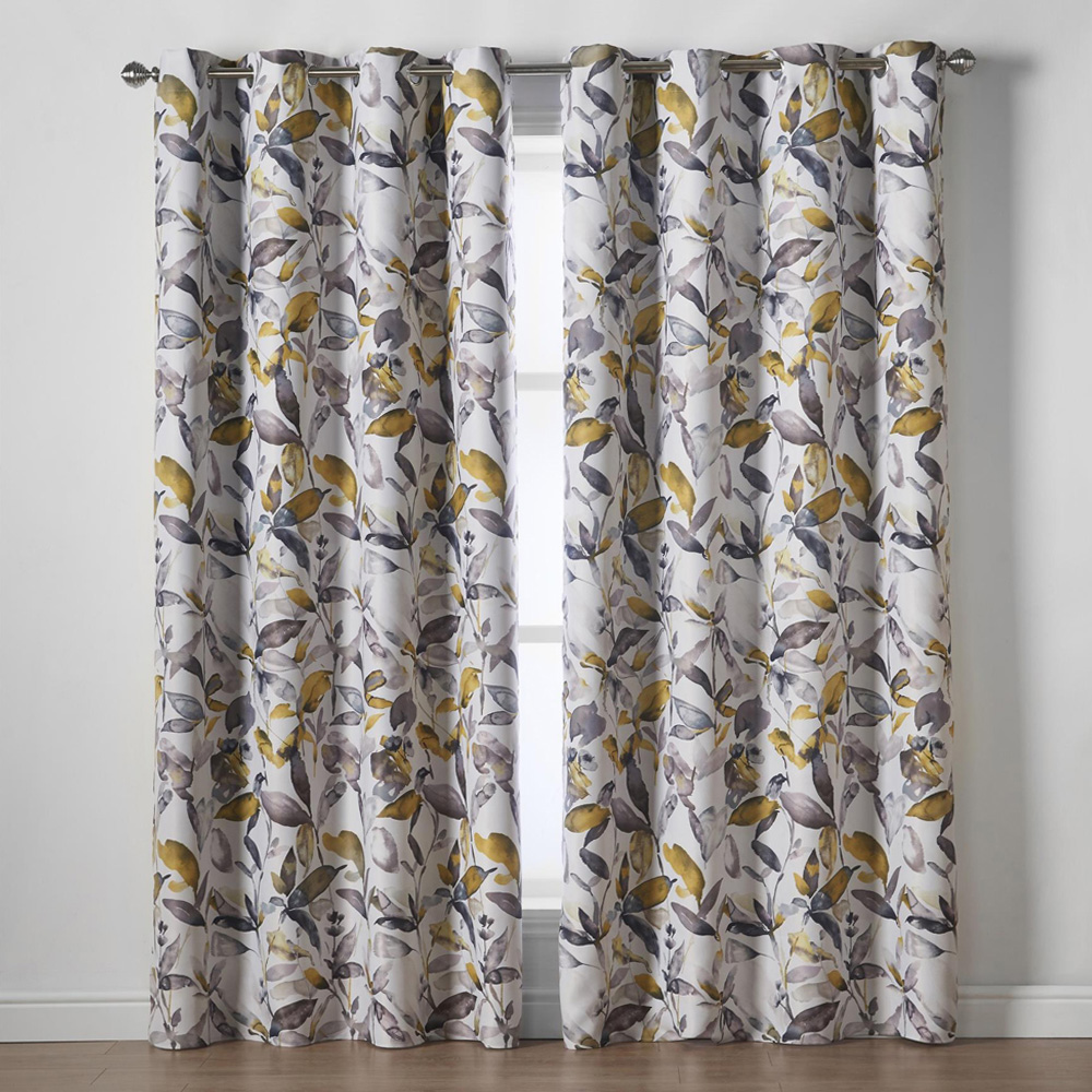 Alan Symonds Ochre Watercolour Blackout Ring Top Eyelet Curtains 229 x 229cm Image 1
