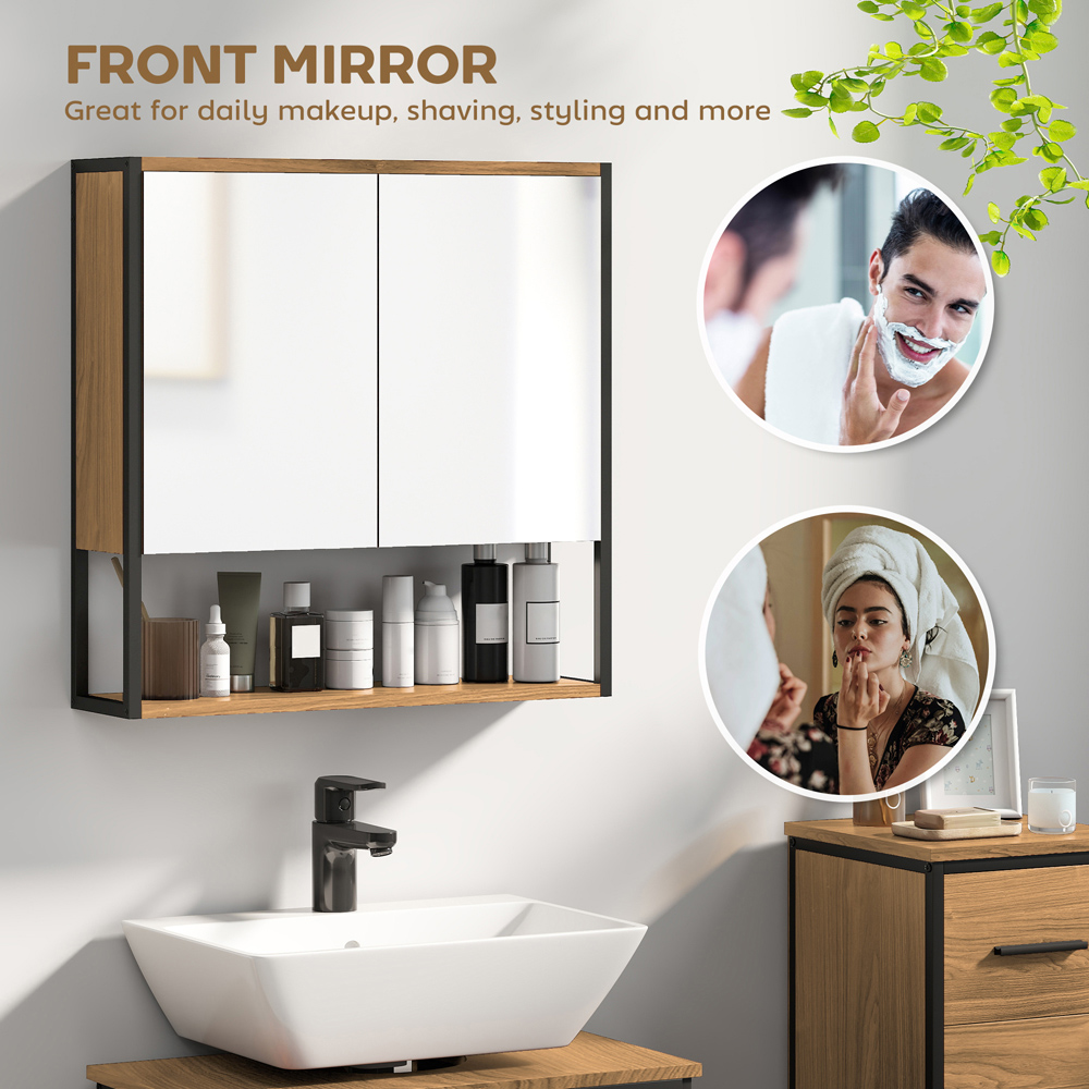 HOMCOM 2 Door Natural Industrial Mirror Bathroom Cabinet Image 5