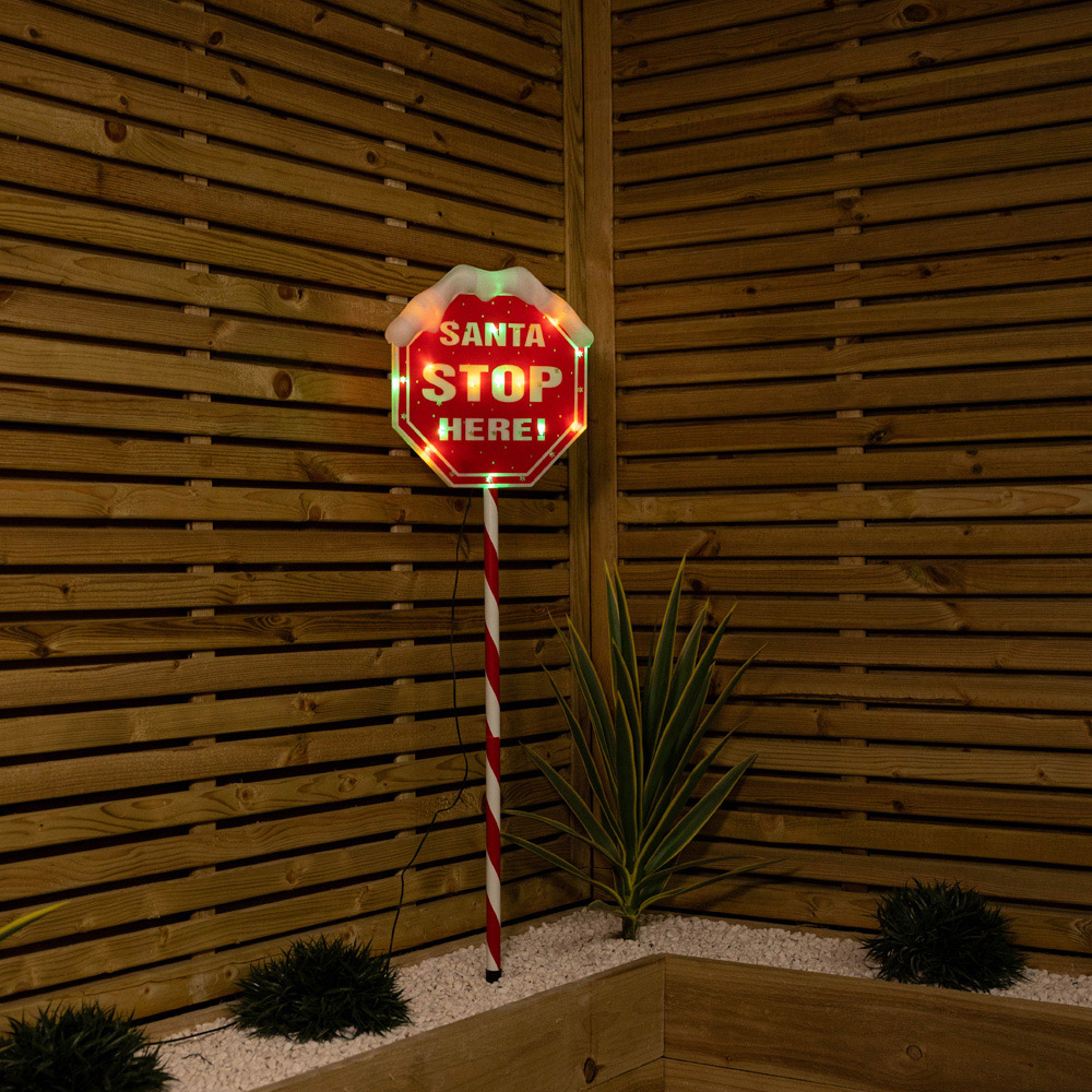 Samuel Alexander Red Santa Stop Here Sign LED Christmas Decoration 3.3ft Image 6