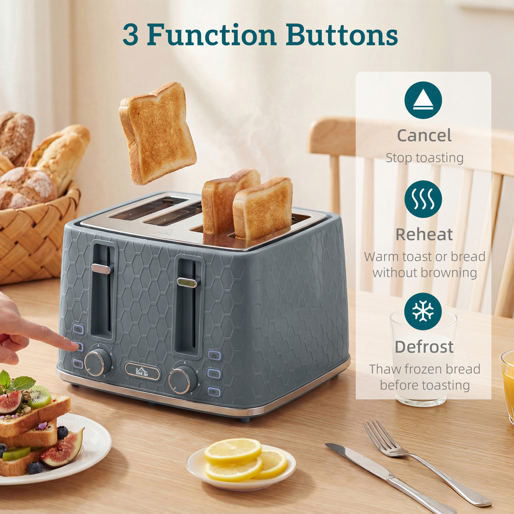 HOMCOM Grey 1.7L Fast Boil Kettle and 4 Slice Toaster Set Image 7