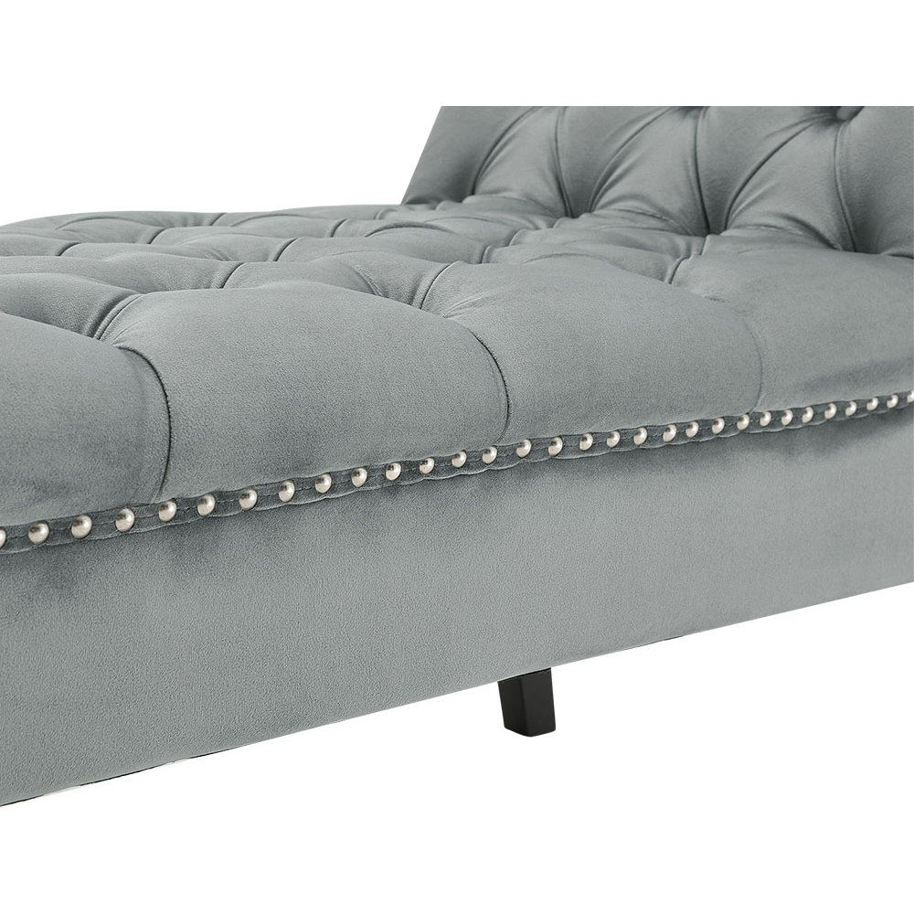 Living and Home Grey Modern Soft Velvet Buttoned Armed Bench Image 4
