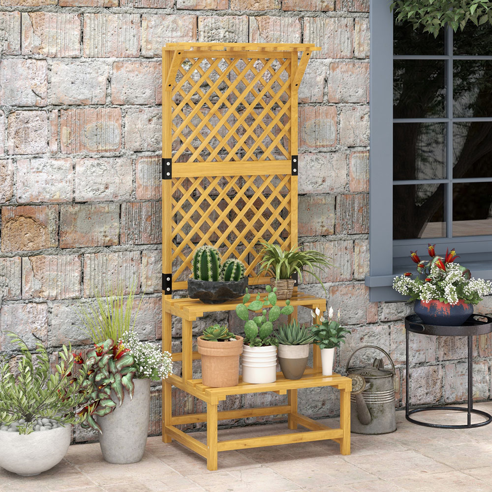 Outsunny Yellow Wooden Plant Stand with Trellis Image 4