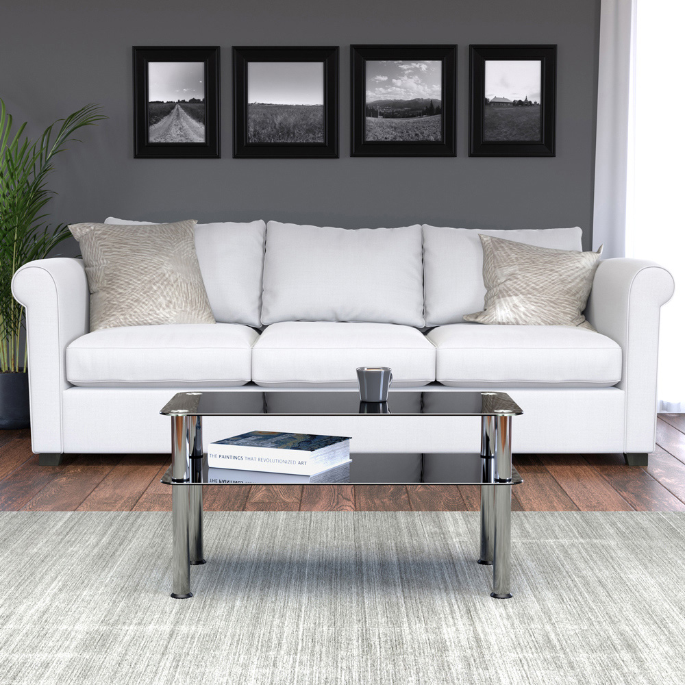 AVF Classic Black and Chrome Glass Coffee Table Image 4