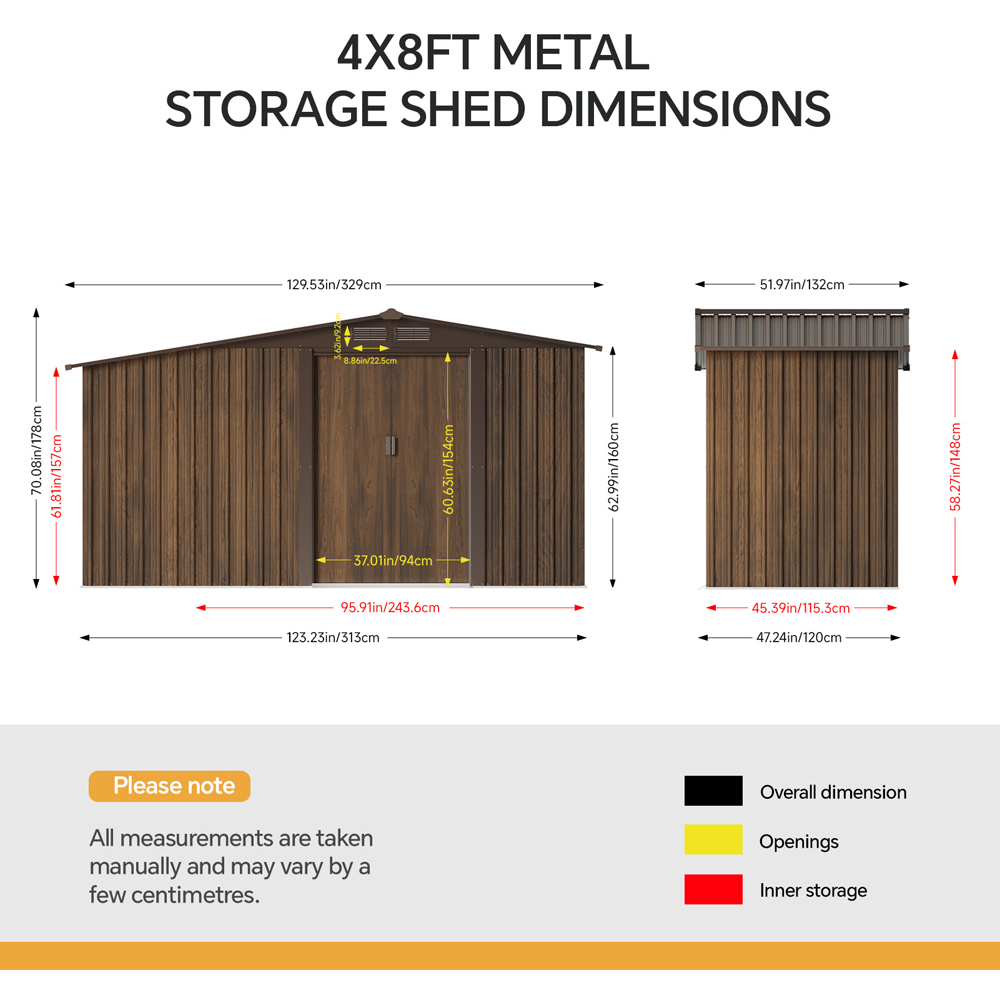 Living and Home 4 x 8ft Wood Grain Finish Apex Garden Shed with Log Storage Image 8