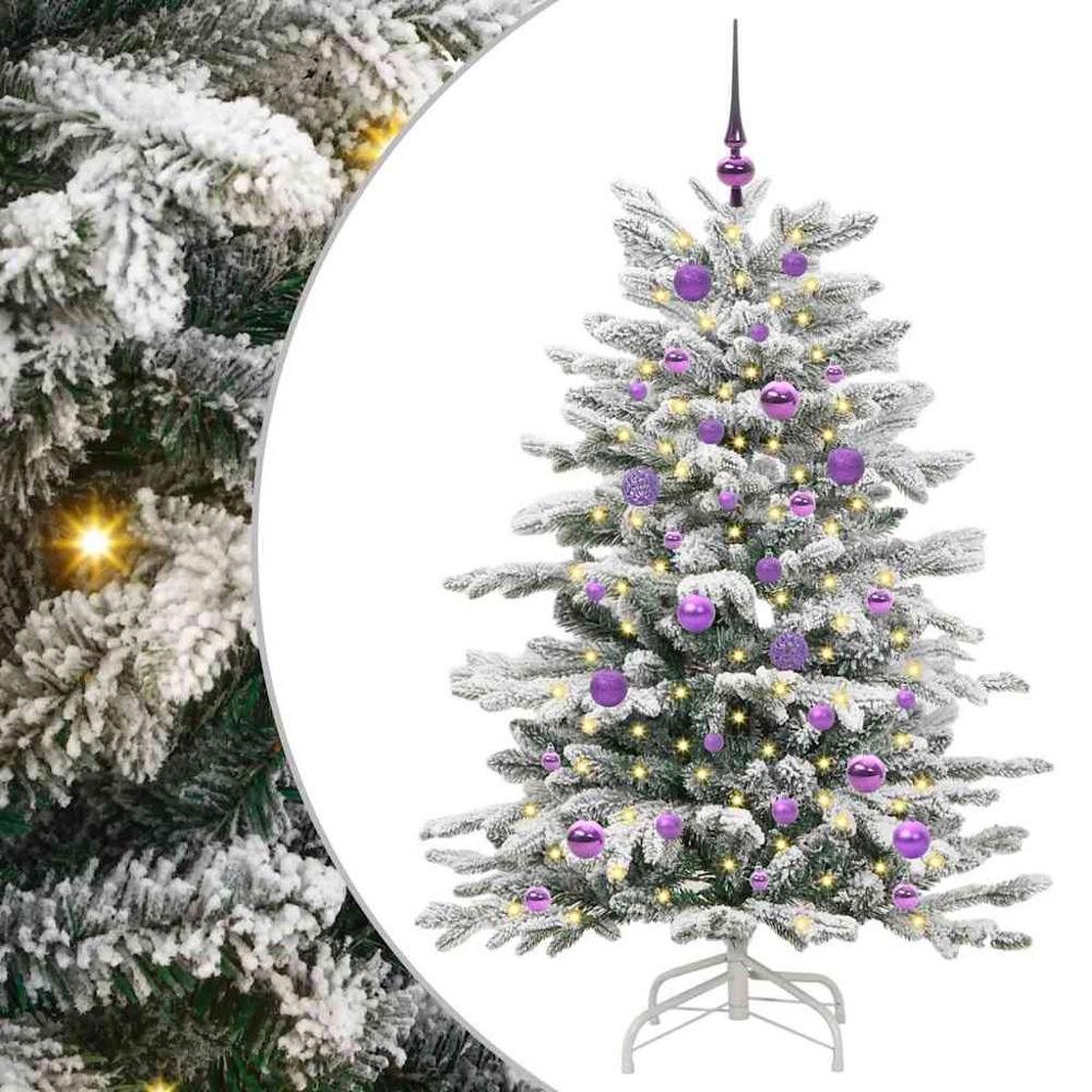 vidaXL Pre-Lit Lilac Baubles White Artificial Snow Flocked Christmas Tree 5ft Image 2