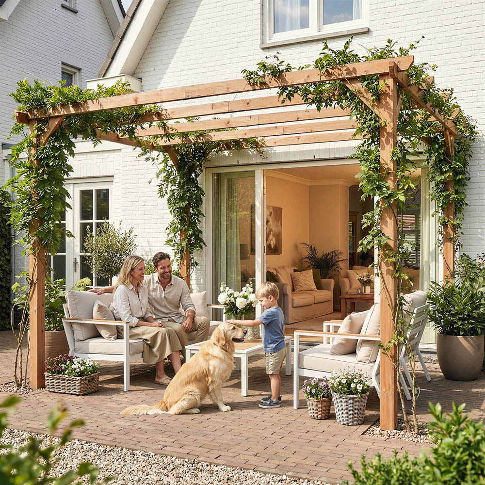 Outsunny 3 x 3m Maple Wood Effect Wooden Pergola Image 3