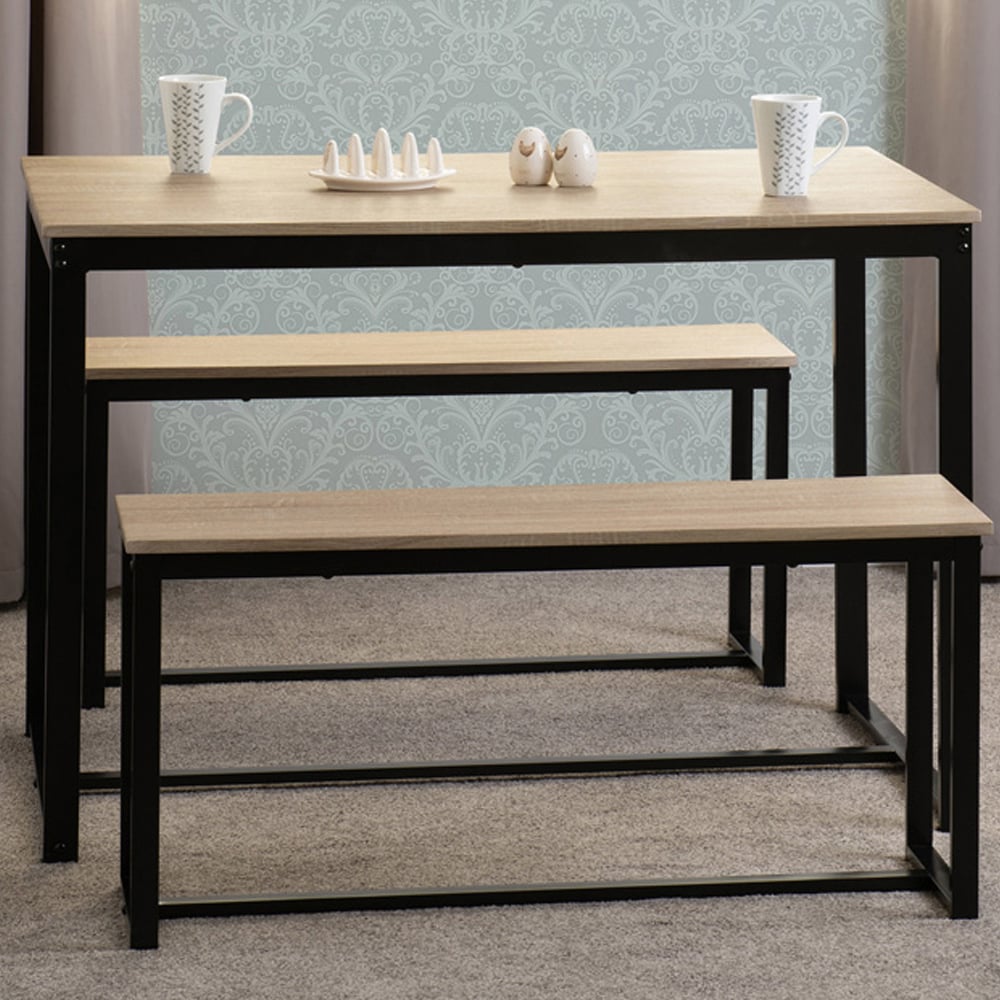 Seconique Lincoln 2 Bench Dining Set Sonoma Oak and Black Image 1