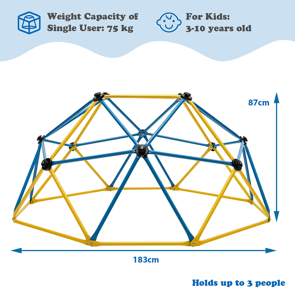 Costway Kids Yellow and Blue Geometric Dome Climber 6ft Image 9