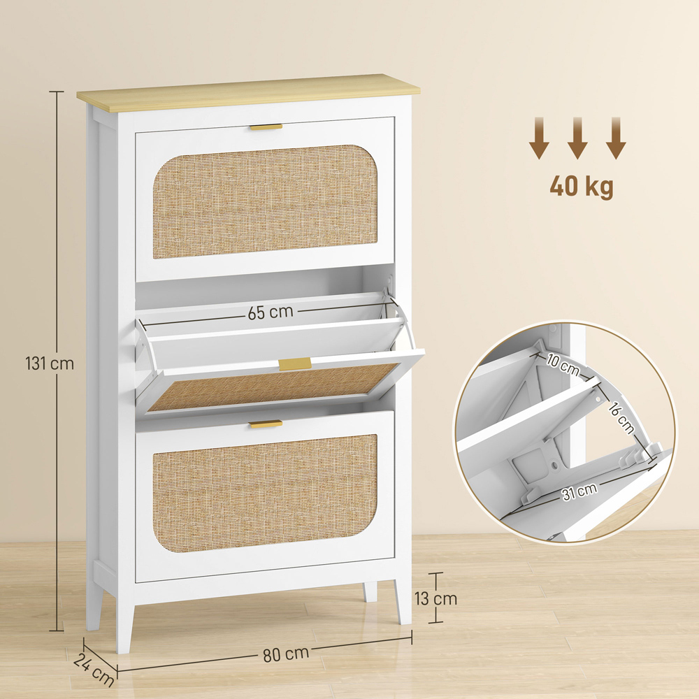 HOMCOM Boho 21 Pair White Rattan Slim Shoe Cabinet Image 9
