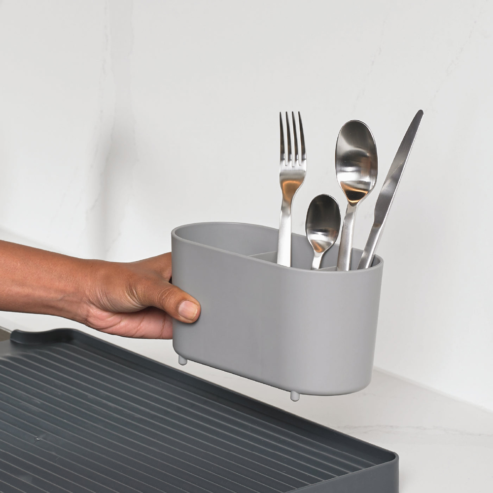 ReBorn Dark Grey Large Kitchen Draining Rack with Cutlery Holder Image 7