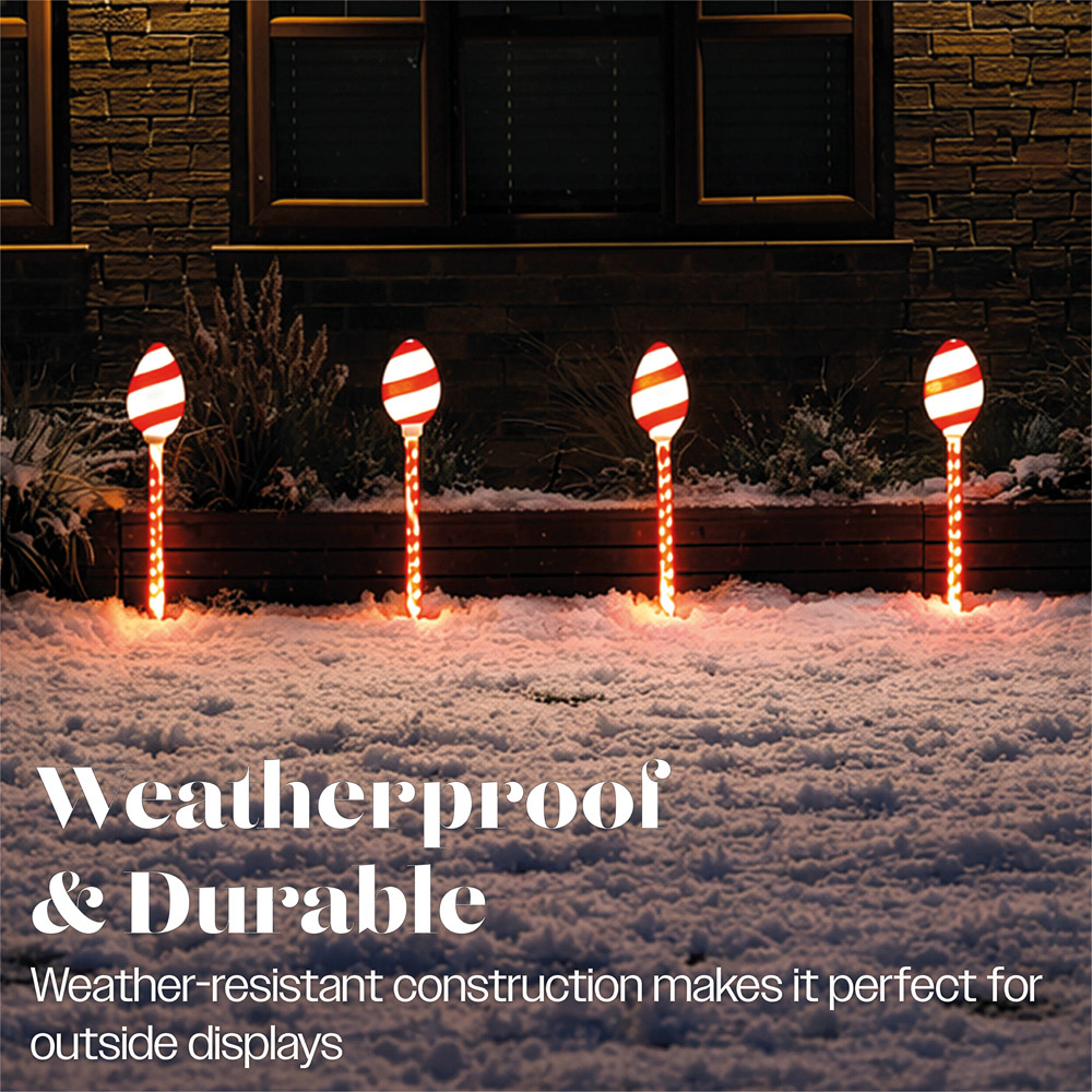 Xmas Haus 16 Warm White LED Conical Christmas Candy Cane Stake Light 4 Pack Image 4