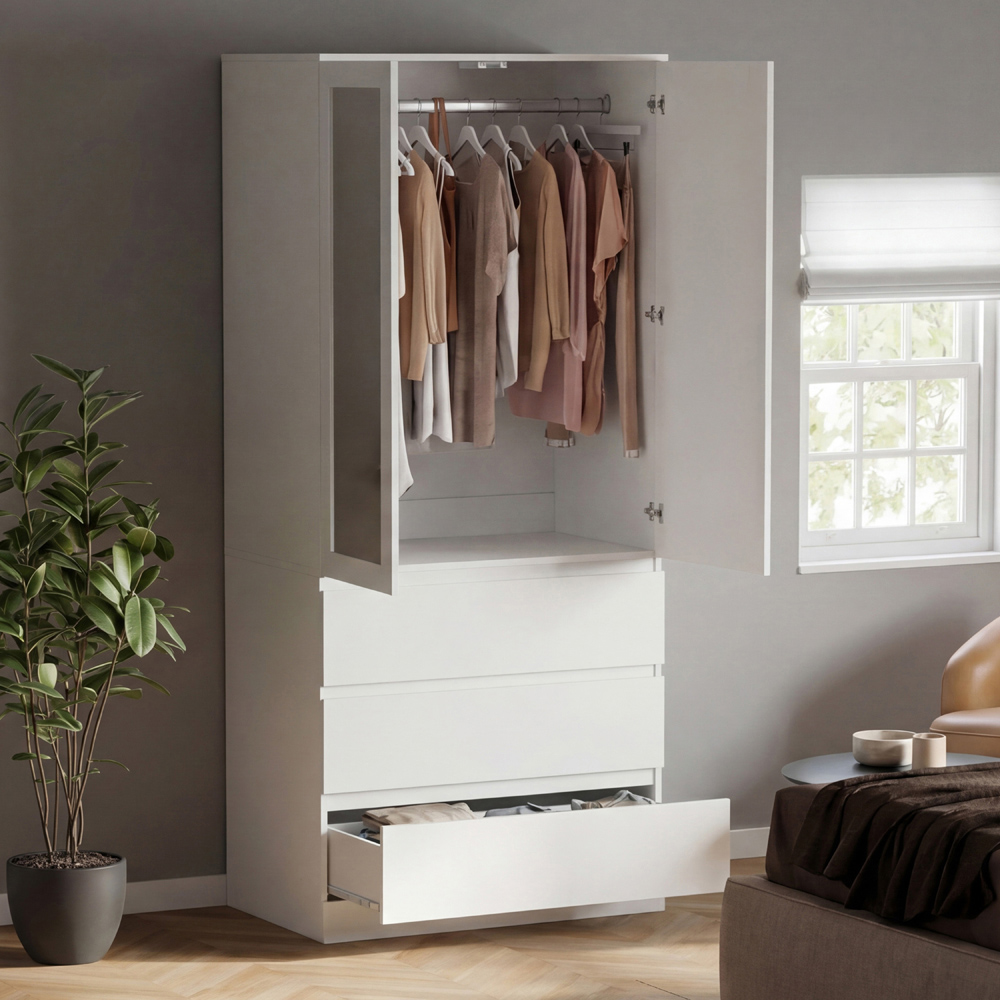 VIDA DESIGNS Denver 2 Door 3 Drawer White Mirrored Wardrobe Image 4