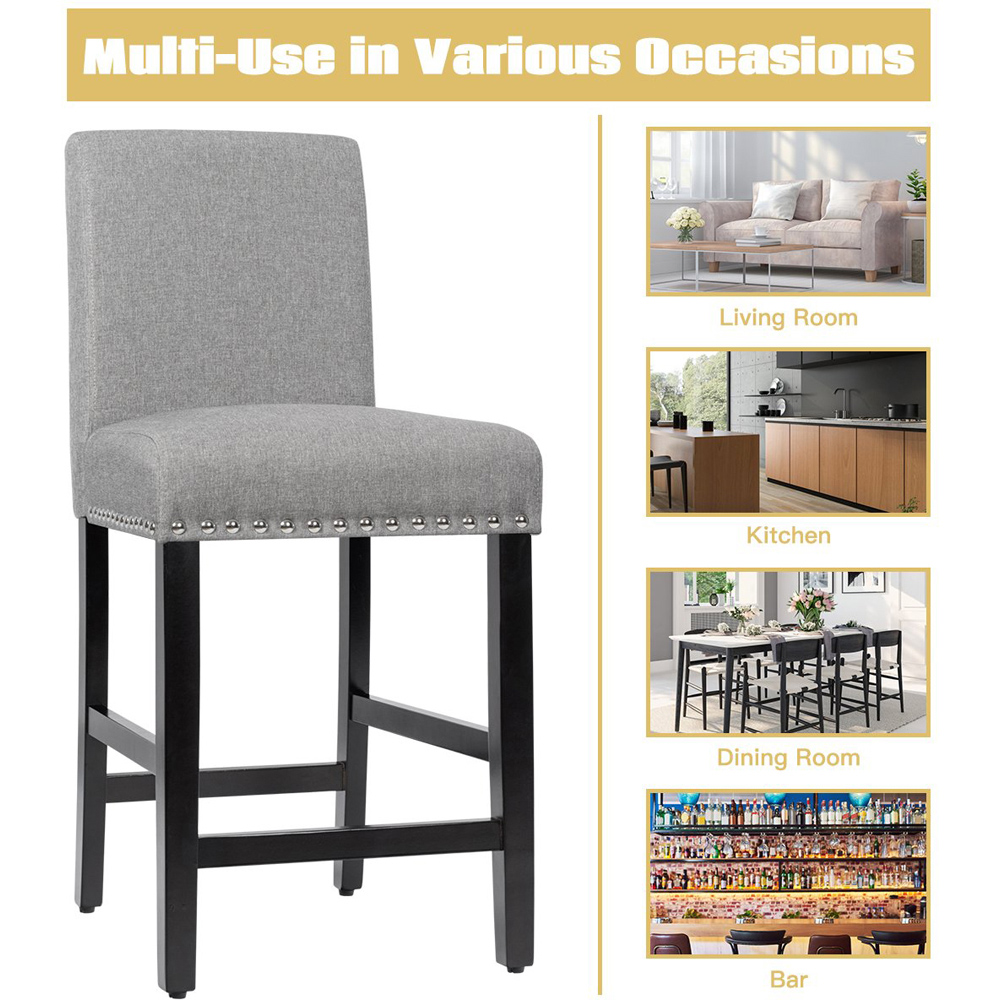 Costway Grey Upholstered Bar Stool Set of 2 Image 5