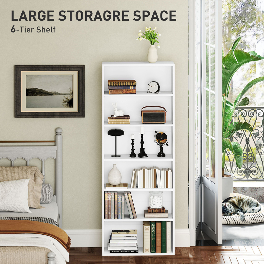 HOMCOM 6 Shelf White Freestanding Bookshelf Image 4