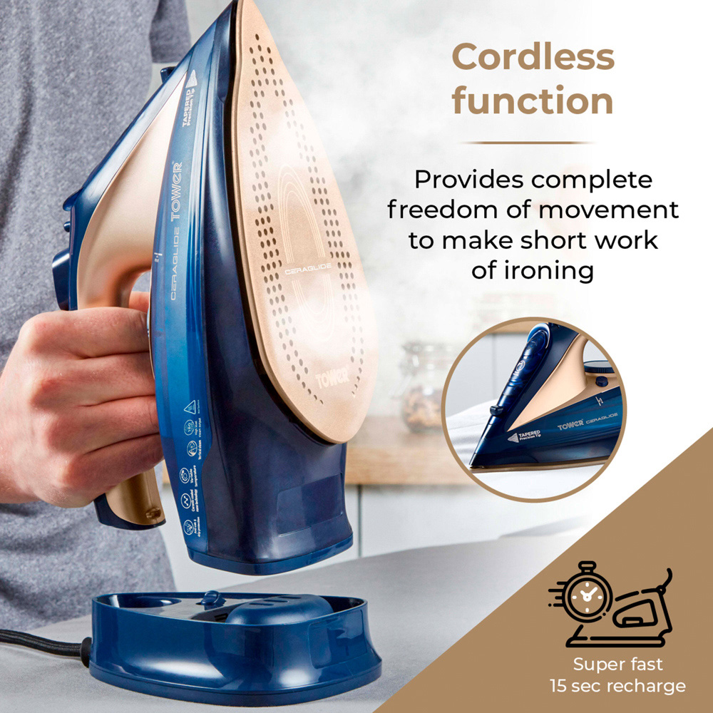 Tower CeraGlide Blue Cord and Cordless Steam Iron 2400W Image 4