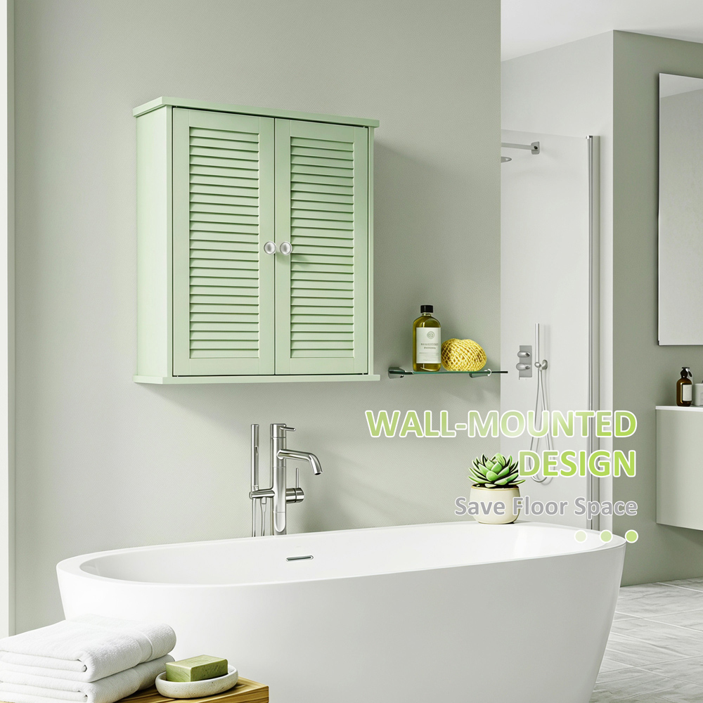 HOMCOM 2 Louvered Door Light Green Wall-Mounted Bathroom Cabinet Image 7
