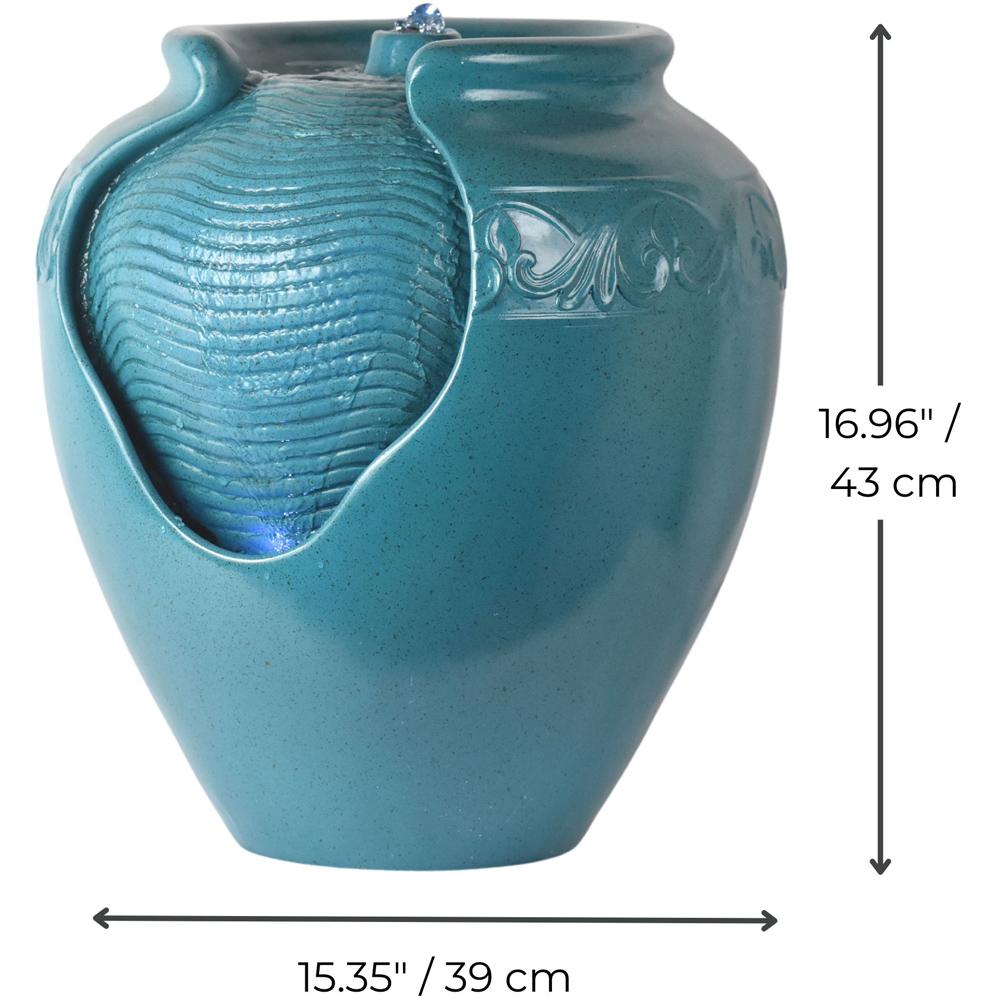 Teamson Home Teal Outdoor Glazed Pot Floor Fountain with LED Light Image 8