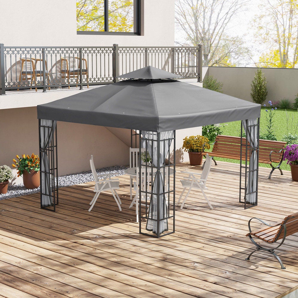 Outsunny 3 x 3m Grey Steel Frame Patio Gazebo with Mesh Sidewalls Image 4