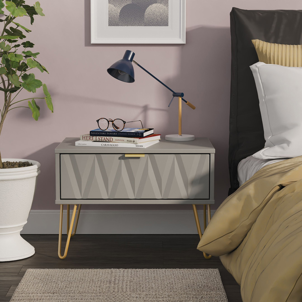 Crowndale Diamond Single Drawer Dusk Grey Wide Side Table Ready Assembled Image 2