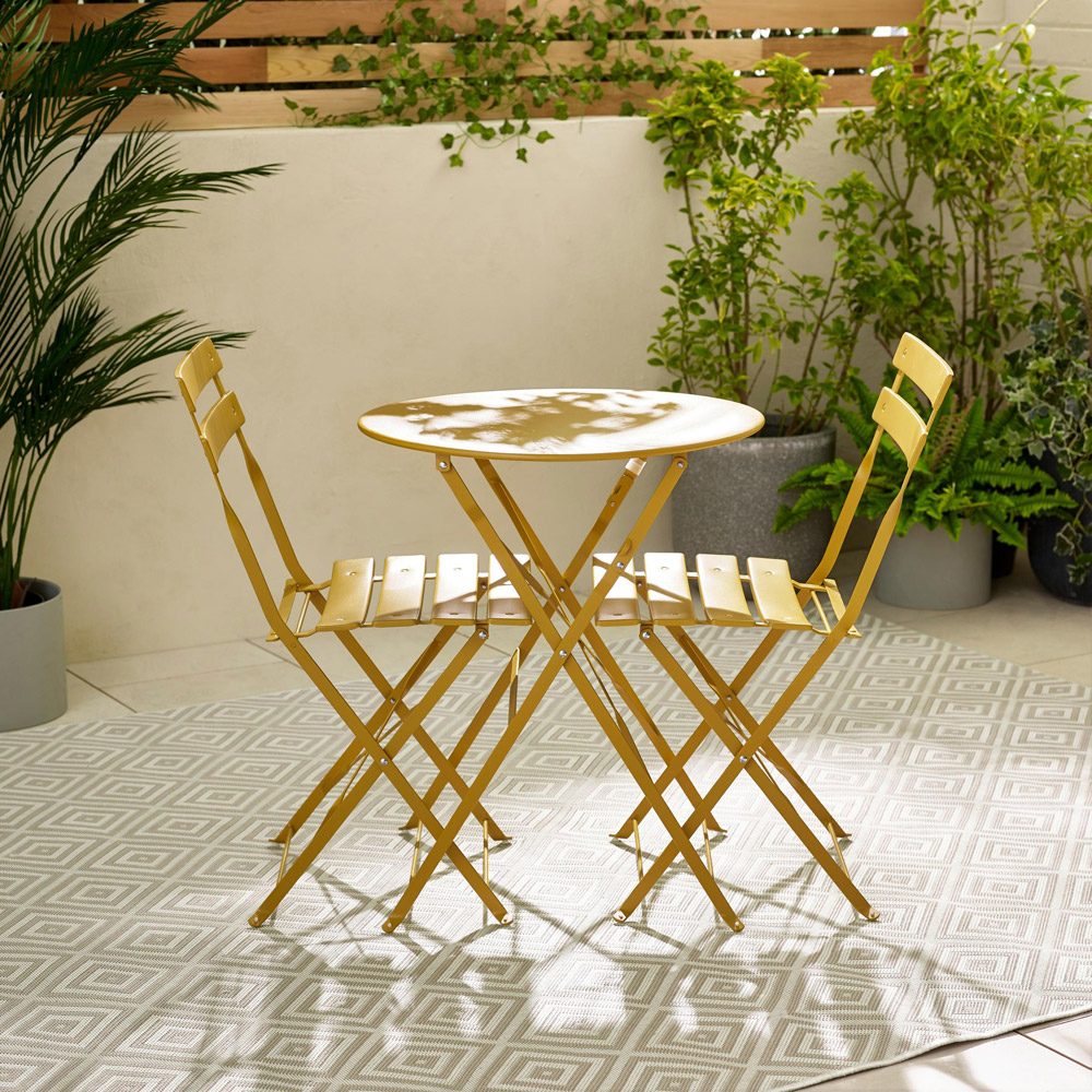 Furniturebox Cruz 2 Seater Metal Outdoor Bistro Set Mustard Yellow Image 4