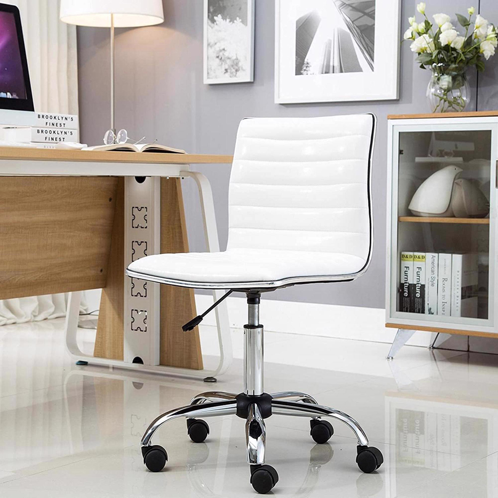 FWStyle White Faux Leather Ribbed Designer Office Chair Image 4