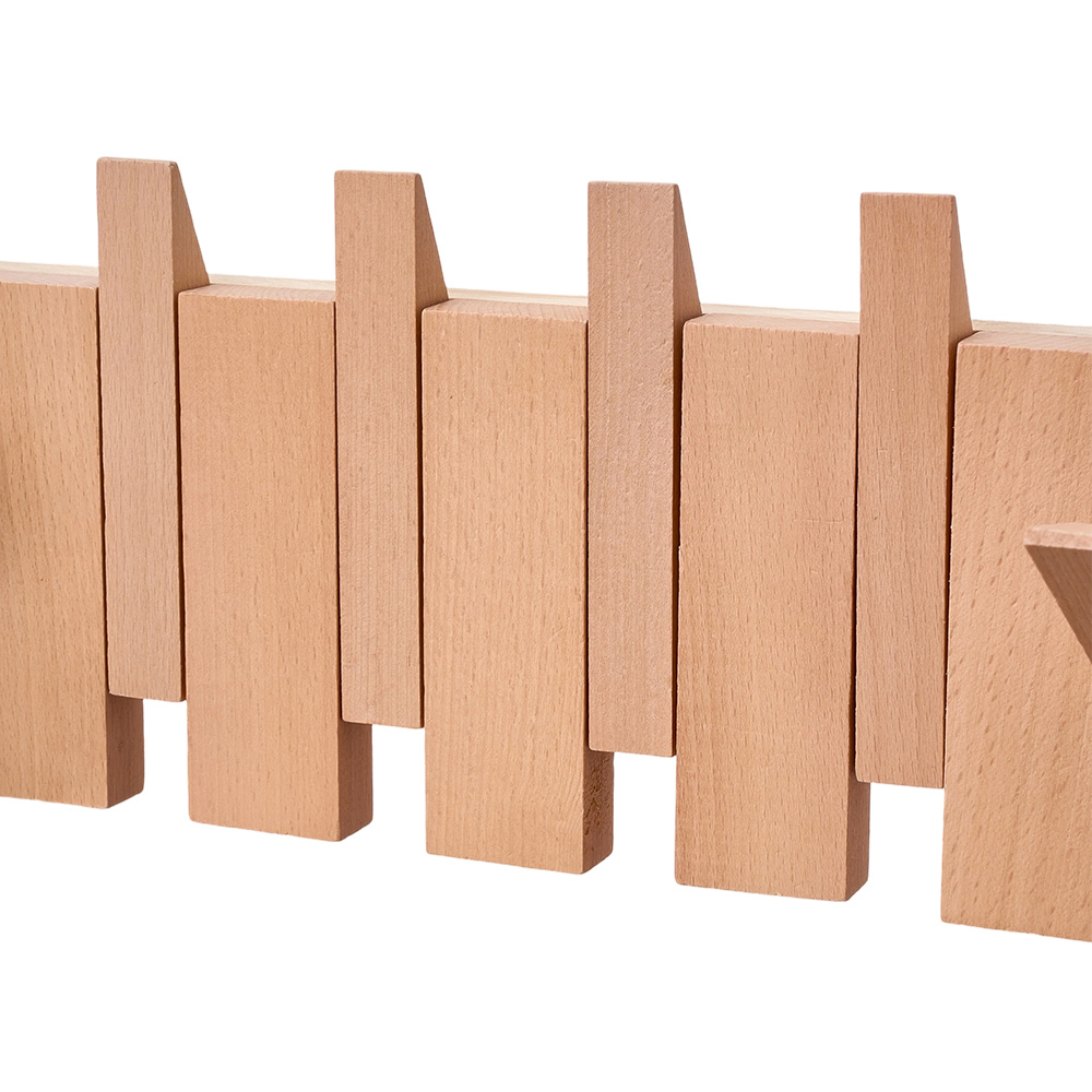 Living and Home Natural Wall-Mounted Coat Rack with 8 Flip-Down Hooks Image 3
