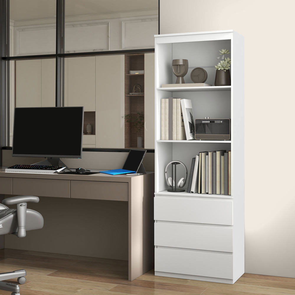 HOMCOM 3 Drawer 3 Shelf White Freestanding Tall Bookshelf Image 6