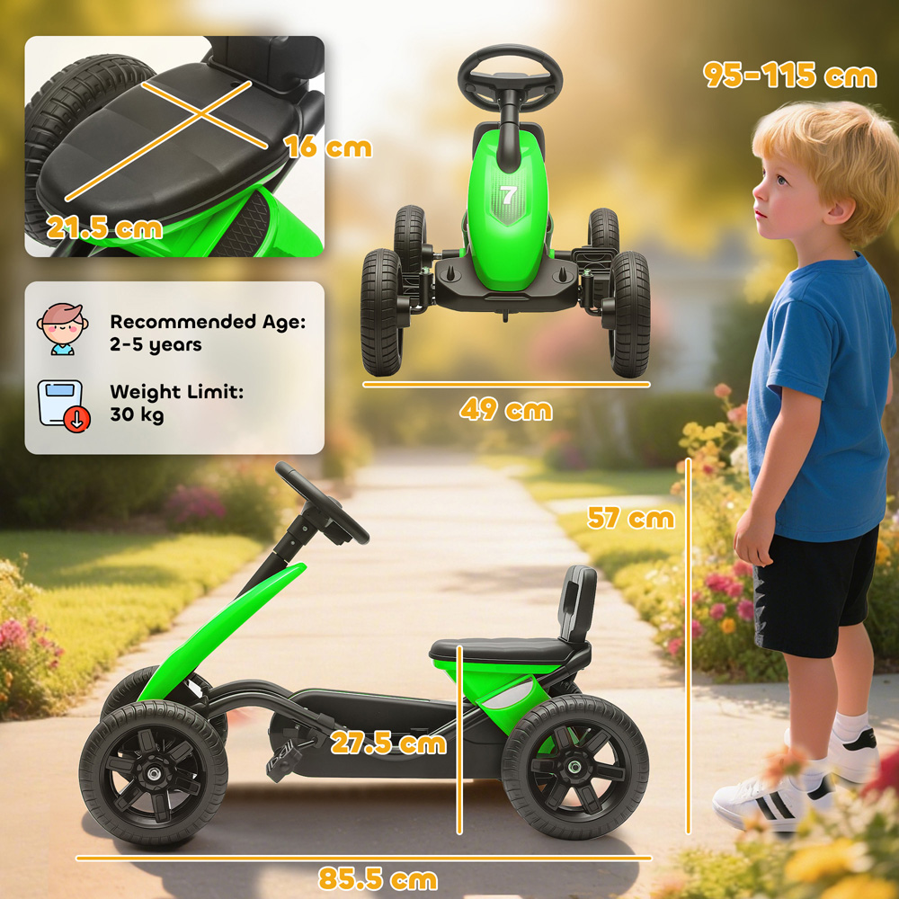 Tommy Toys Kids Pedal Go Kart with Silent EVA Wheels Green Image 9