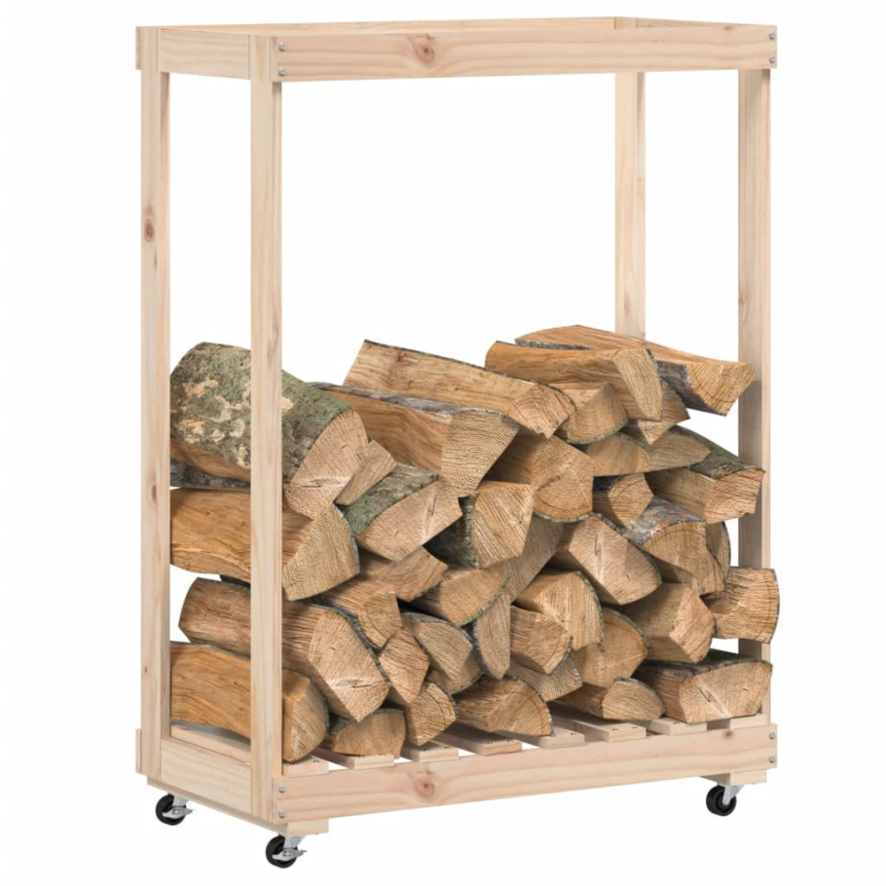 vidaXL Solid Pine Wood Log Holder with Wheels 76.5 x 40 x 108cm Image 2