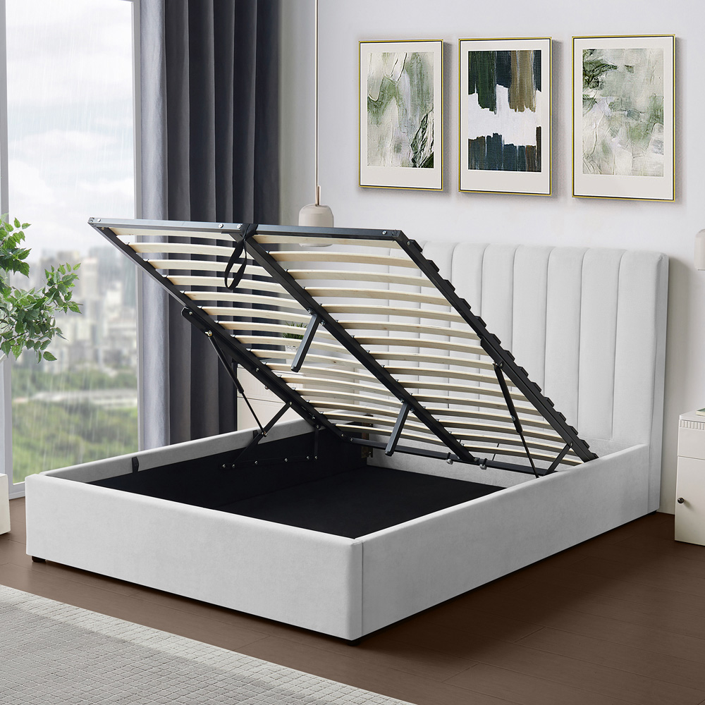 Brooklyn Evelynne Double Light Grey Linen Ottoman Bed Image 3