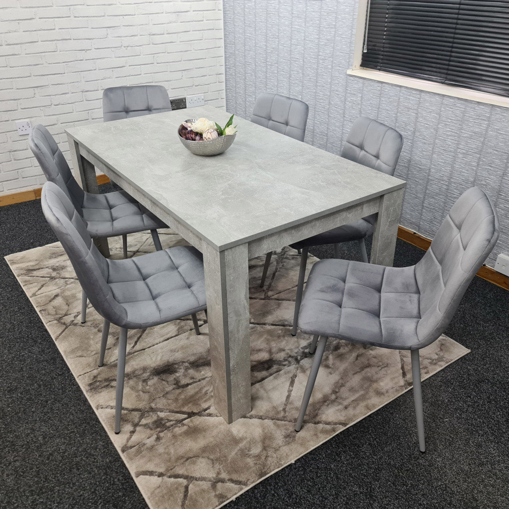 Portland Velvet 6 Seater Dining Set Stone Grey and Grey Image 6