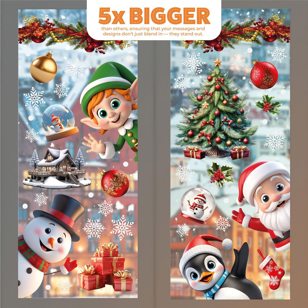 Walplus Peeking Santa and Friends with Snowflakes Double-Sided Christmas Window Stickers 149 Piece Image 4