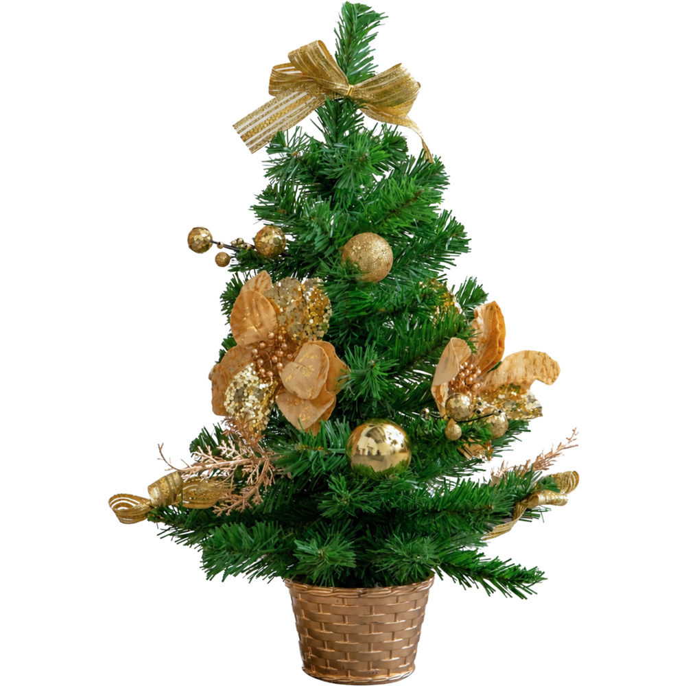 Samuel Alexander Gold Bauble Ribbons Fir Mini Christmas Tree in Plastic Pot 2ft Image