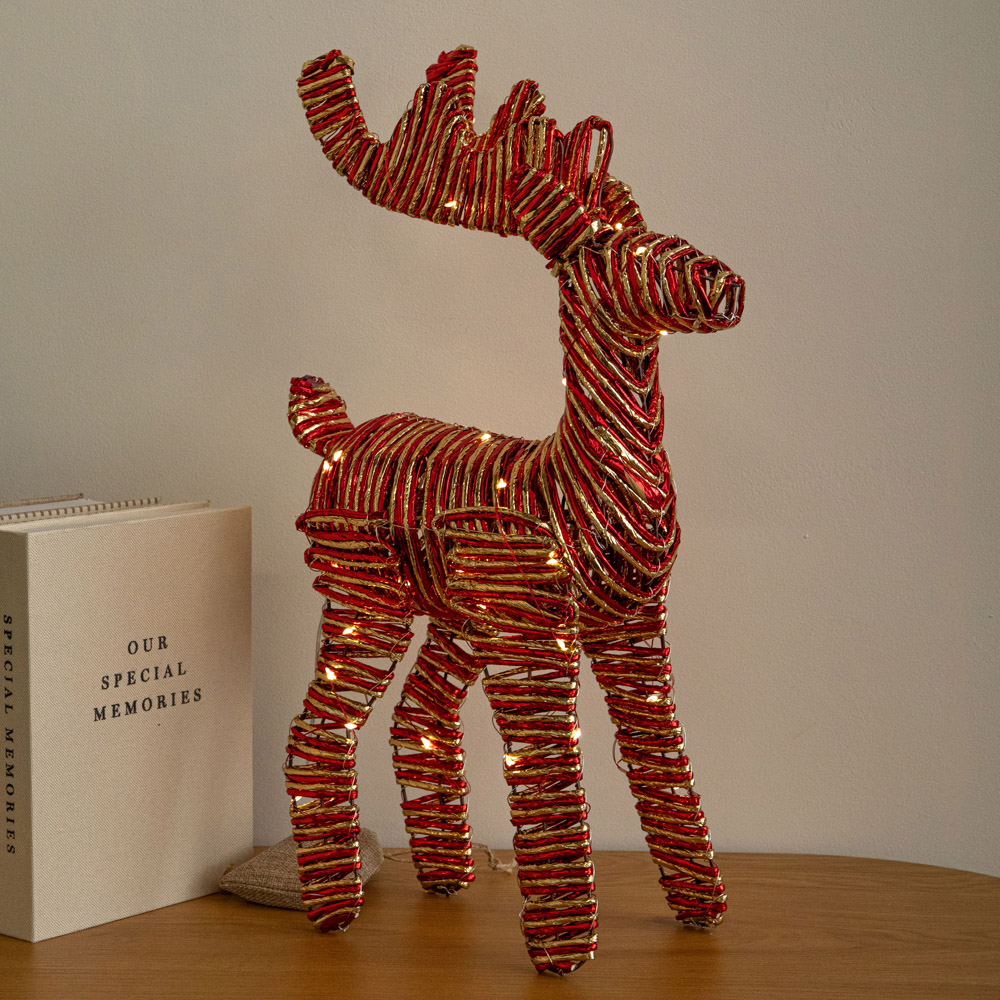 Samuel Alexander 50 Warm White LED Red and Gold Braid Reindeer Christmas Decoration 40cm Image 3