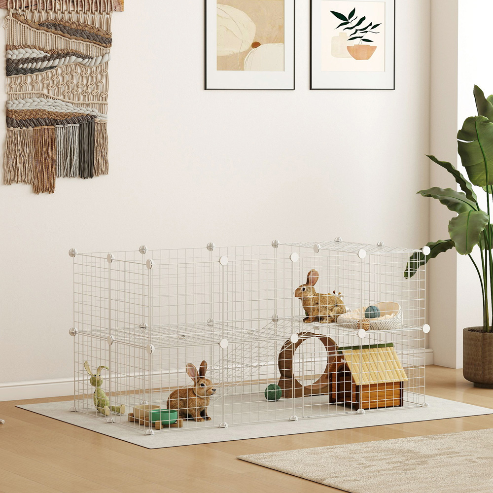 PawHut 36 Panel White Small Animal DIY Pet Playpen Image 2