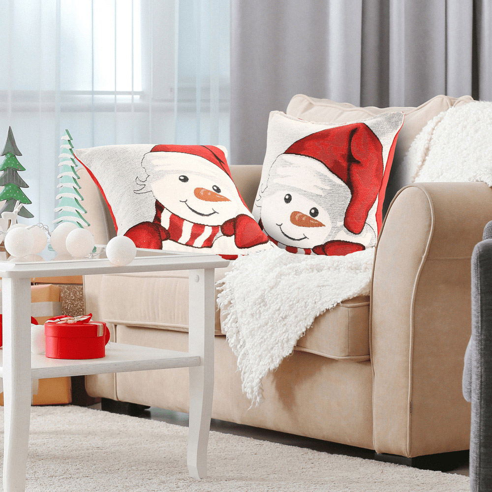 Noel Square Xmas Snowman Cotton Chenille Cushion Image 3