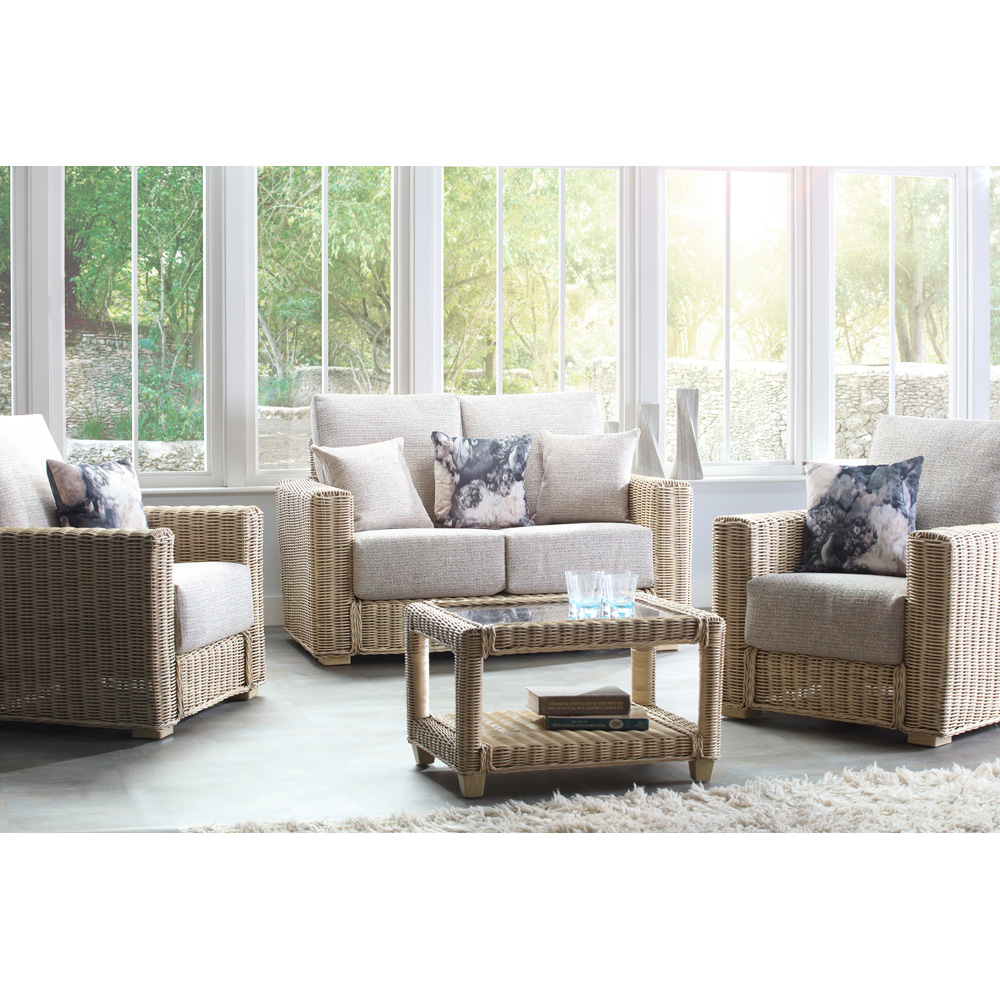 Desser Burford 2 Seater Blush Tweed Natural Rattan Sofa Image 3