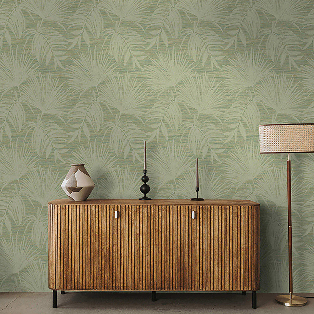 Rasch Wallpaper Grasscloth Leaf Green Wallpaper Image 3